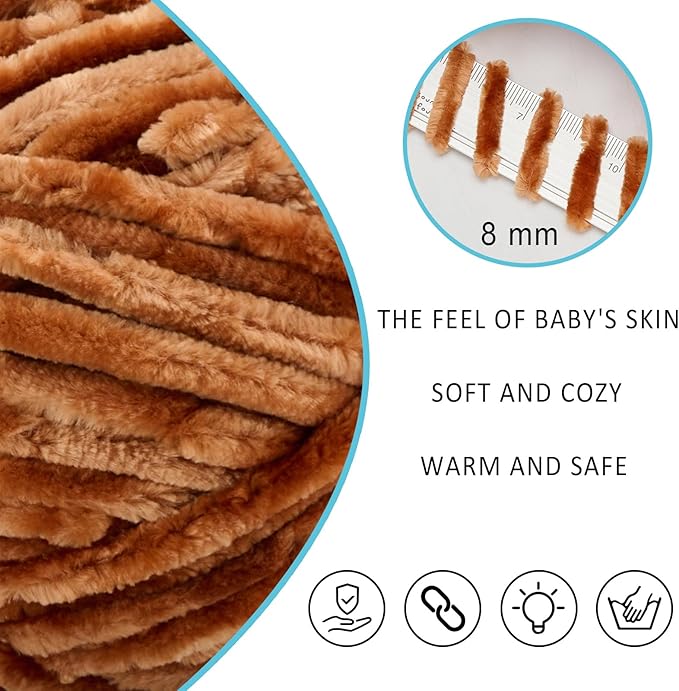 Velvet Yarn Chenille Yarn for Crocheting and Knitting Soft Chenille Bulky Baby Blanket Yarn DIY Weaving Craft 2pack Dark Brown(4oz 66yds Each)