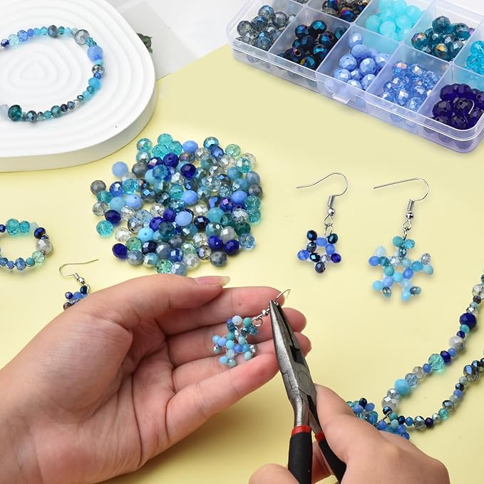 200pcs 8MM Faceted Rondelle Glass Beads for Jewelry Making, Briolette Crystal Glass Beads Plated Round Loose Spacer Beads for DIY Supplies Bracelets Necklaces Earrings (Blue)