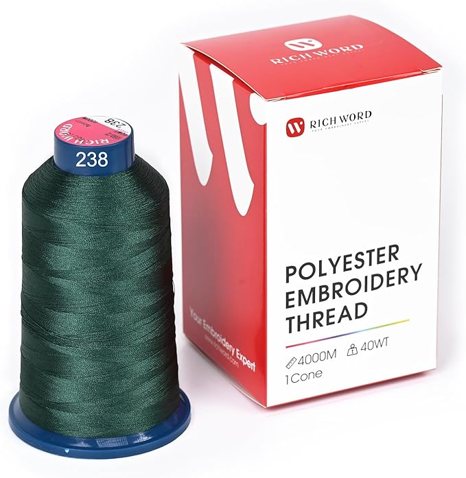 Poolin Embroidery Machine Thread Richword Selected Green 4000M 40WT Polyester Embroidery Thread – Smooth, Strong Single Spool for Home & Commercial Machines 0238