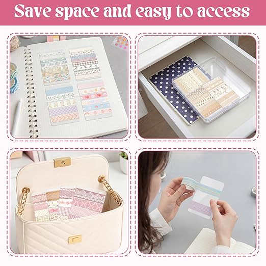 Crtiin 60 Pcs Washi Tape Cards Organizer with Storage Box –Portable Washi Tape Holder & Display Board for Scrapbooking, Journaling, DIY Crafts, Travel(Matte)