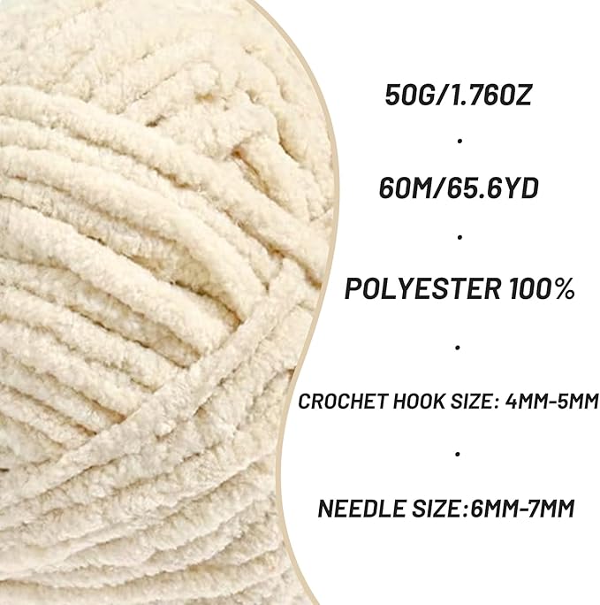 3 Packs Plush Chenille Chunky Crochet Yarn - Baby Yarn for Crocheting Soft - Velvet Yarns Knitting for Blankets Crafts - Fluffy Amigurumi Yarns 150g/196.8yds (3 Beige)