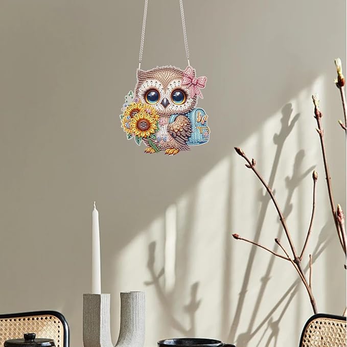 TDFERAN Diamond Pinting During owl Diamant Art Hanging Sign Onament Animal Pendants Wind Chimes Wall Hanging in Living Room Dorridor Diamond Art Hanging Sign Onamen DIY Decorations Ornaments