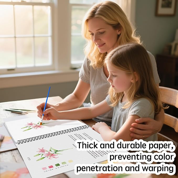 SLWBZ Watercolor Workbook Pink Flowers, 15 Different Patterns of Original DIY Designs, Beginner-Friendly Watercolor Workbooks, (Pink Hydrangeas, Without Palette)
