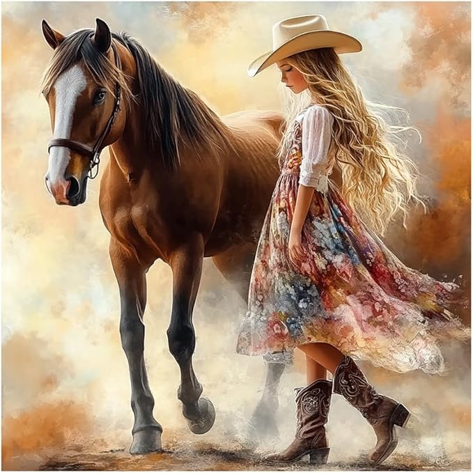 FHBUBPUP Horse Diamond Painting Kits for Adults, Diamond Art Kits for Beginners, 5D DIY Full Drill Round Gem Art, Paint with Diamond Beads Craft Home Wall Decor 12x12 inch