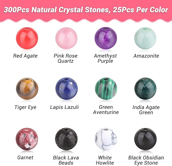 PAXCOO 473Pcs Stone Jewelry Making Kit Crystal Stone Bracelet Making Kit for Adults, Crystal Natural Healing Beads for Jewelry Making, Bracelet Making