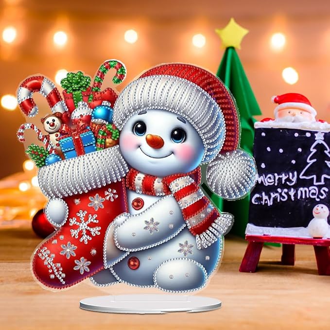 LAKEQUILL Christmas Diamond Painting Kits, Tabletop Ornament, Stand Up Diamond Art Desktop Kits for Home Office Decor, New Year Gift - Snowman (Red)