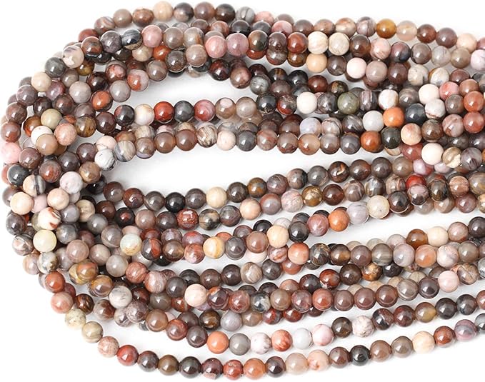 cheavian 60pcs 6mm natural silicified wood jade gemstone round loose beads for jewelry making diy findings 1 strand 15"