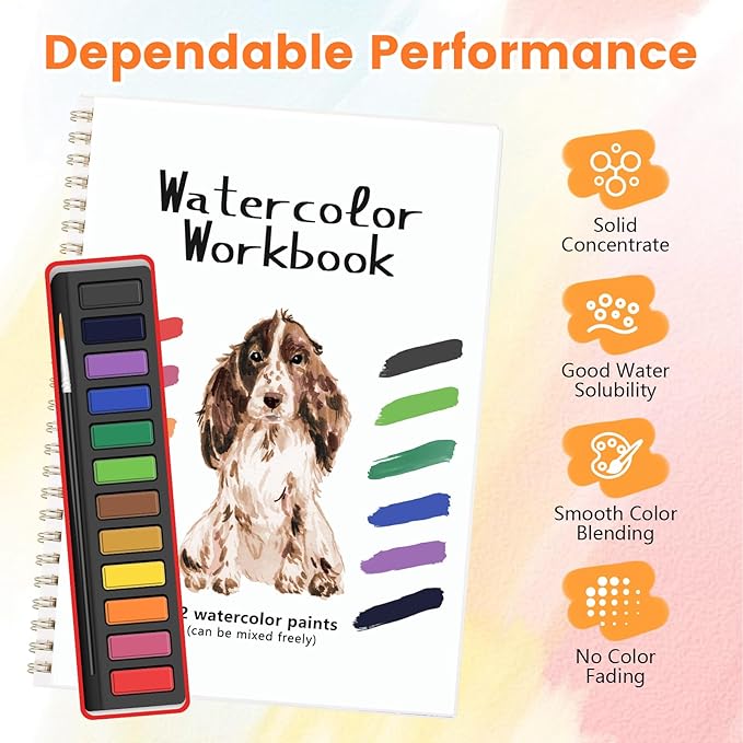 TLM Beginner Watercolor Kit, Multi Theme with 12-Color Palette & 1 Brushes, Premium Bleed-Resistant Paper Art Set, Easy-to-Learn Painting Kit for Creative Exploration & Gifting