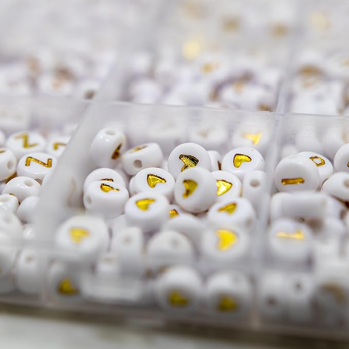 1450Pcs Acrylic 4x7mm Round Letter Beads Kits Alphabet A-Z (Extra for Vowel) and Gold Heart Number Beads for Bracelets Necklaces Jewelry Making (Gold and Numbers)