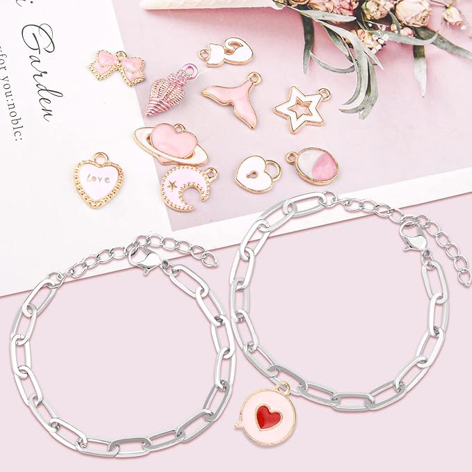 tiggell 20pcs Chain Bracelets Kit Alloy Link with Lobster Clasps for Christmas DIY Women Jewelry Findings Bracelet Making (Silver)