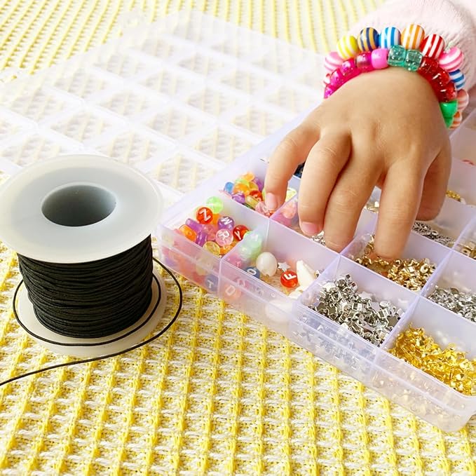 0.8mm Elastic String for Bracelets, Strong Stretchy Bracelet String for Pony Kandi Letter Beads, Black Stretch Elastic Cord Thread with Scissors for Bracelet Making (Black 0.8mm)