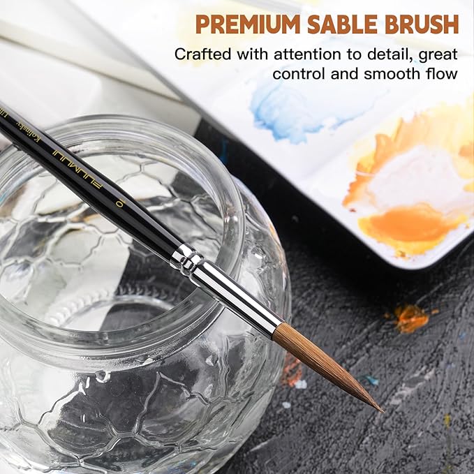 Watercolor Brushes Professional, Fuumuui 2pcs Kolinsky Sable Brushes, 1pc Pure Squirrel Mop Wash Round Brush & 1pcs Extended Needle Point Brush Perfect for Watercolor Acrylic Gouache Inks