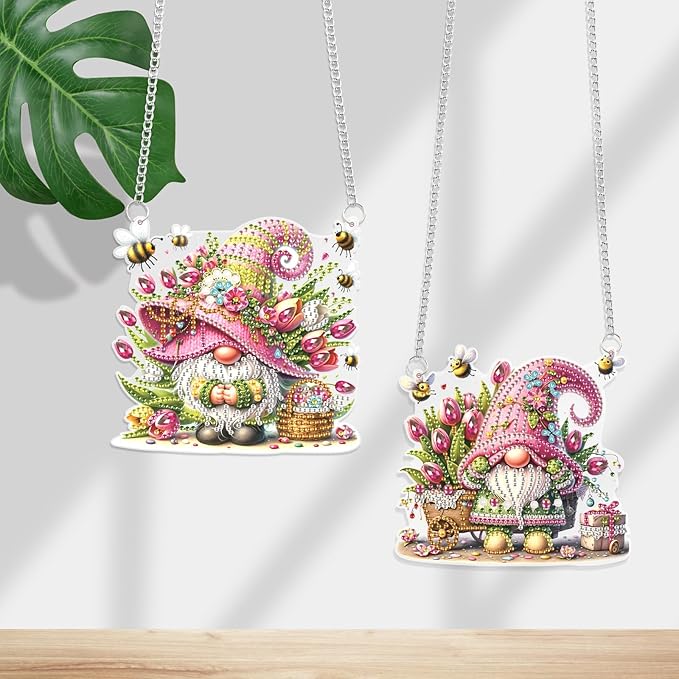 Jishshay 2 PCS Diamond Pendant Wind Chimes Gnome Art Keychain Door Clings
