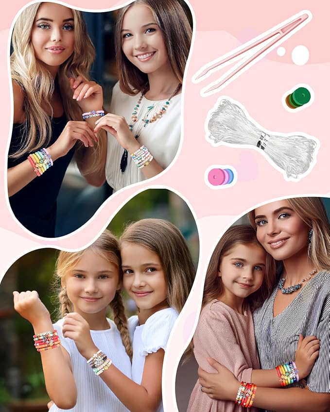 BestNow Clay Beads Bracelet Making Kit for Beginner 5000 Pcs Preppy Polymer Clay Beads with 3 types Letter beads Charms Kit for Jewelry Making DIY Arts and Crafts Birthday Gifts Toys for Kids Age 6-13