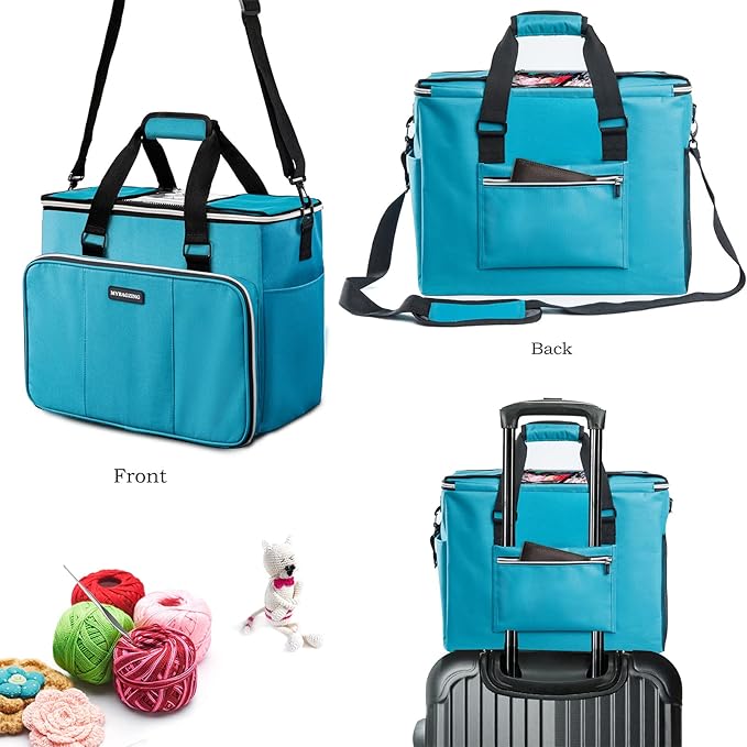 MYBAGZIING Knitting Bag, Large Yarn Storage Organizer, Crochet Bags and Totes, Yarn Bags for Crocheting, Yarn Holder Case for Knitting Needles, Crochet Hooks, Knitting Accessories, Unfinished Project