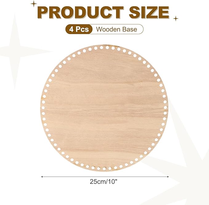PATIKIL 10" Diameter Crochet Basket Bottom, 4Pcs Round Crochet Knitting Wooden Base for DIY Craft Weaving Basket Making Supplies Home Decoration, Dark Wood Color