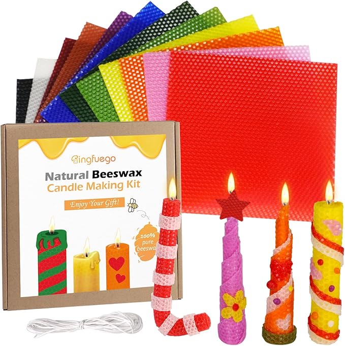 Bingfuego Beeswax Candle Making Kit for Kids - 12 Sheets for Rolling, Natural Candle Making Kit (Classic Color, 8 x 8 Inch)