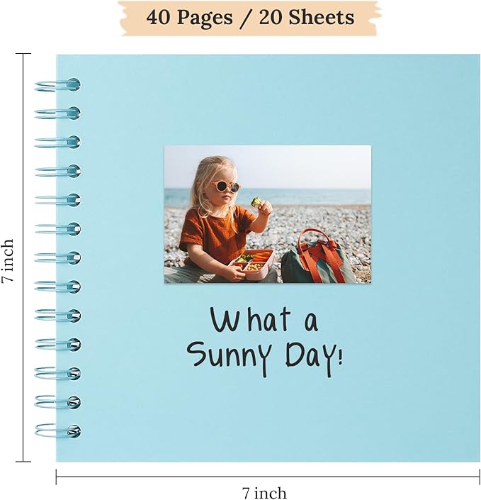 Scrapbook 7x7 Inch DIY Scrapbook Album Hardcover Kraft Paper Scrap Book Photo Albums 40 Pages Perfect for 4x6 / 5x7 Photos Memory Book for Family, Wedding