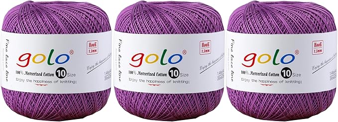 golo 3 Balls Crochet Thread Size 10 Crochet Yarn for Hand Knitting 634
