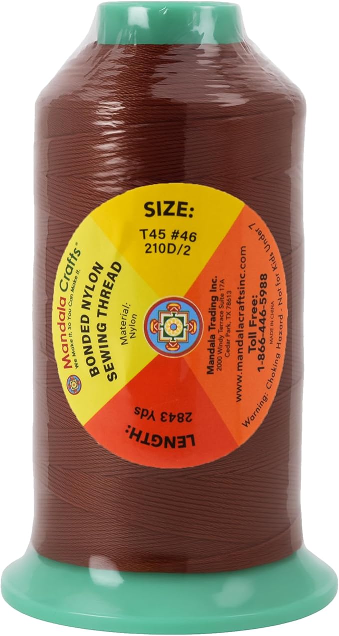 Mandala Crafts Size 46 210D T45 Bonded Nylon Thread - Copper Brown 2843 YDs Tex 45 Heavy Duty Sewing Threads for Leather, Jeans, Weaving, Outdoor Marine Upholstery