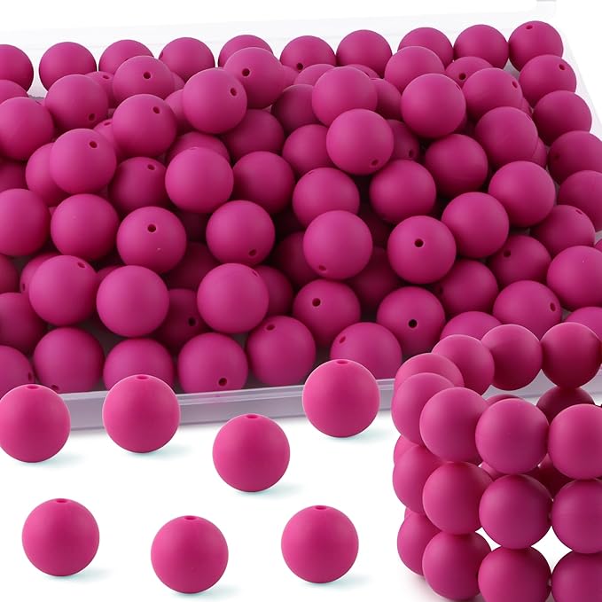 65Pcs 19mm Silicone Beads for Keychain Making Bracelet Necklace, Bulk Round Silicone Beads for Pens（Violet Red）