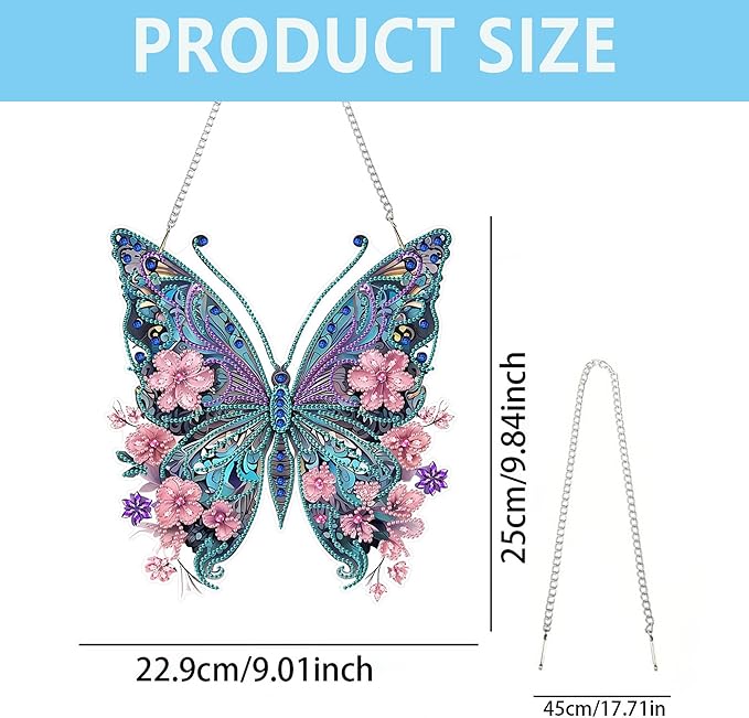 Nivvey DIY Hanging Diamond Art Pendant Painting Kit Butterfly, Special Crystal Gem Craft Painting Kit Ornament, Box Package,9.0x9.8inch