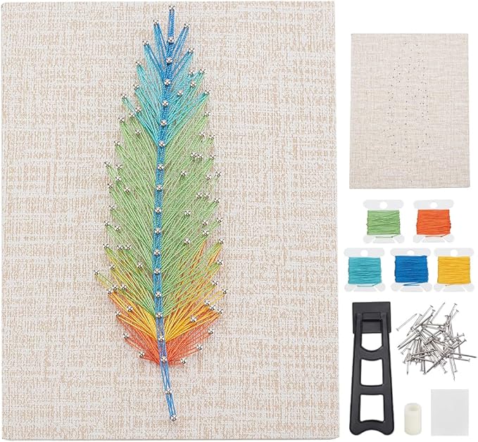 WEBEEDYDIY String Art Kit for Adults Beginners, DIY Feather Nail String Craft Kit, Include All Necessary Accessories and Frame, Creative Craft Kits Home Wall Decorations Unique Gift