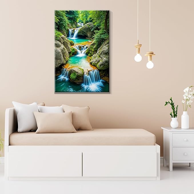 JOOZ Paint by Numbers Kit for Adults with Frame Waterfall Paint by Number with Easel Mountain Adult Paint by Number Kits Framed Canvas DIY Oil Painting Kits for Gift Home Wall Decor 8x12 Inch