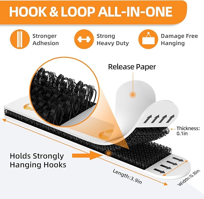 XL Picture Hanging Strips Heavy Duty, 80 Strips Damage Free Removal Picture Hangers for Wall, Sticky Hook & Loop Adhesive Strips for Poster/Picture/Home/Office, 40 Pairs/X-Large, Black