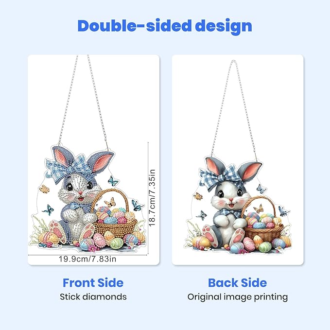 MXJSUA Easter Bunny Diamond Art Hanging Kits for Adults Beginners, Crystal Diamond Suncatchers, Special Shape Diamond Painting Pendant Window Ornament Gifts for Home Garden Door Wall Decor