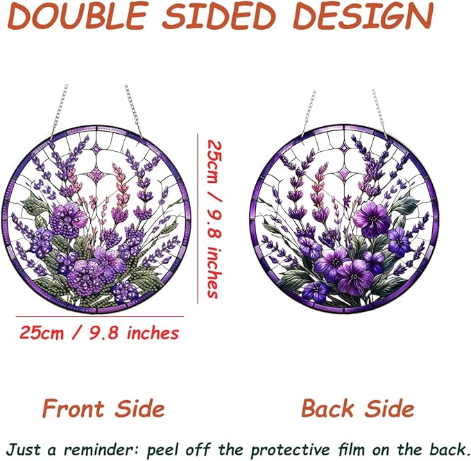 JBTM24 9.8x9.8 inch Hanging Diamond Art Pendant Kits, Double Sided Diamond Painting Hanging Sign with Chain, Special Shaped Crystal Art Ornament (Lavender)