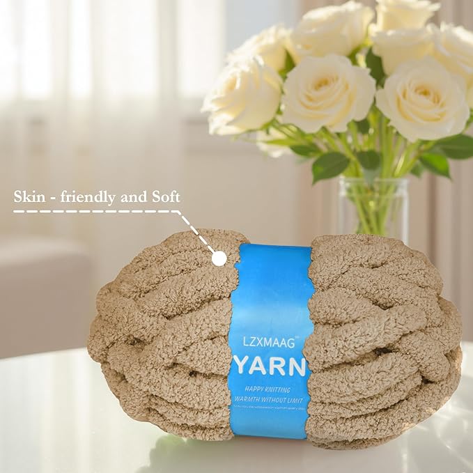 Chunky Yarn for Hand Knitting and Blankets – Super Soft Jumbo Chenille Yarn Pack for Crocheting, Bulky DIY Projects, 8 Skeins(Coffee)