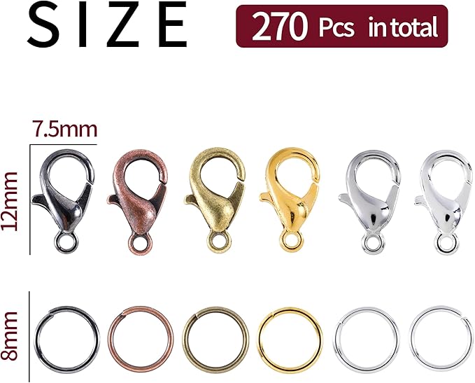 Lobster Claw Clasps and Open Jump Rings Set, 6 Colors Lobster Clasps for Jewelry Making, Keychains and Bracelet