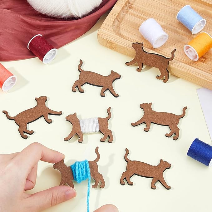 DICOSMETIC 20Pcs Wooden Animal Bobbin Embroidery Floss Bobbin Wooden Cross Stitch Floss Holder Animal Card Thread Organizer Cat Bobbin Set Winding Plate for Sewing Supplies Needlework Thread Storage