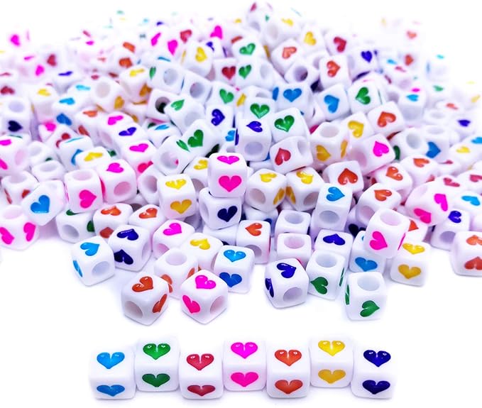 Amaney 400Pcs 6x6mm White Acrylic Colorful Heart sheap Cube Beads Mixed Colors Square Shape Loose Beads for Jewelry Making