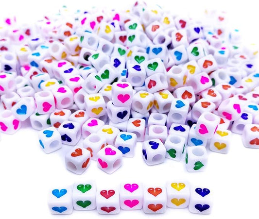 Amaney 400Pcs 6x6mm White Acrylic Colorful Heart sheap Cube Beads Mixed Colors Square Shape Loose Beads for Jewelry Making