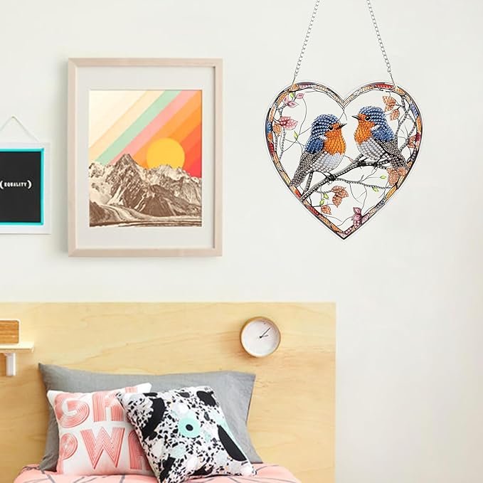 ZeeLionArt Hanging Diamonds Art kit for Adult,Valentine's Day Bird Pendant Diamonds Painting Art Kit,7.6x7.6inch Acrylic Diamonds Painting Board Kit Ornament, Special Crystal Diamond Hanging Ornament