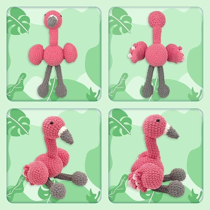 Noocro Flamingo Amigurumi Crochet Kit for Advanced Beginners & Intermediate, DIY Crochet Animal Plushie Kit with Soft Chenille Yarn, Hook, Stuffing & Instructions – Fun Craft Gift