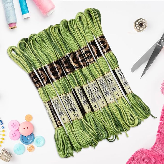 10 Skeins 87.5 Yards 6 Ply Variegated Green Cross Stitch Floss Segment Dyed Embroidery Thread Gradient Friendship Bracelet String Yarn Bulk for Sewing Making Jewelry Needlecraft Knitting Diy