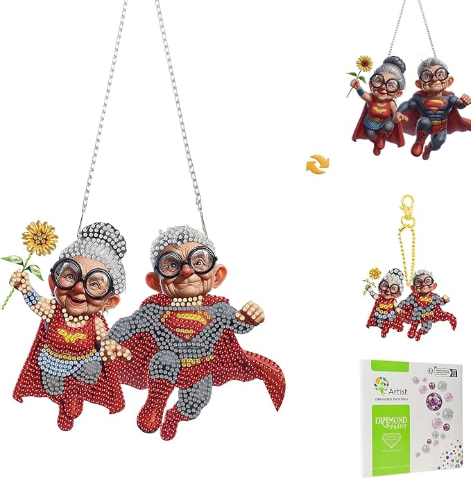 Masendp Superhero Diamond Painting Hanging Decoration kit, DIY Special-Shaped Rhinestone Window Hanging kit, Suitable for Home and Garden wall Decoration Gifts