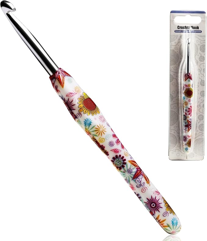6mm Crochet Hook, Ergonomic Handle for Arthritic Hands, Soft Rubber Grip Extra Long  Knitting Needles for Beginners and Knitting Crocheting Yarn (6mm)