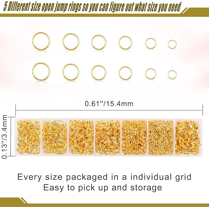 Jump Rings for Jewelry Making Kit, 1500 pcs Jewelry Repair Kit for Necklace Bracelet, Lobster Clasps and Closures Repair Supplies Kit with Pliers Tweezers-Gold