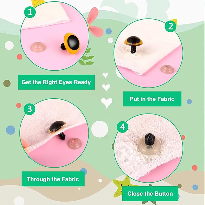 UPINS 180 Pieces 12-30 mm Large Safety Eyes and Nose with Washers for Amigurumi Stuffed Animal Eyes Plastic Craft Doll Crochet Eyes for DIY of Puppet, Bear, Toy Making Supplies (Assorted Colors)