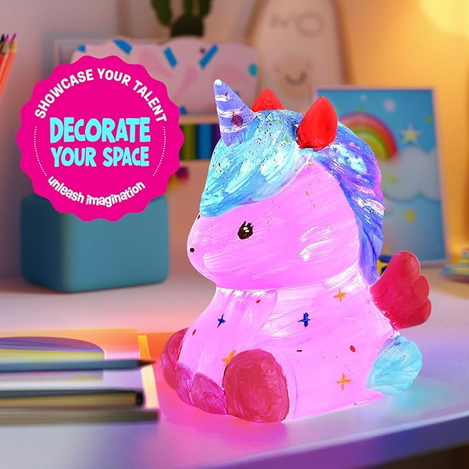 paint your own unicorn lamp kit, art supplies unicorn painting kit for kids, arts and crafts for kids ages 6-12, unicorn toys birthday christmas gifts for girls boys ages 3 4 5 6 7 8 9 10 11 12+