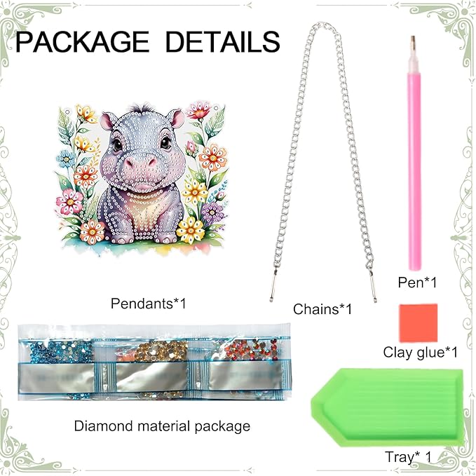 AiYuanzsh DIY Diamond Art Painting Hanging Kit Hippo, Acrylic 5D Diamond Painting Pendant Ornament Board Kit, Home Garden Wall Door Diamond Art Hanging Ornament