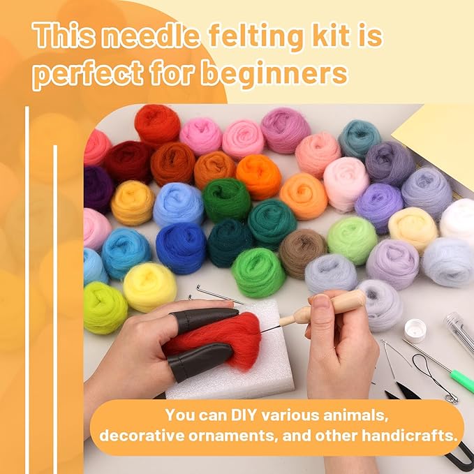 SOCNITC 45 Colors Needle Felting Kits for Beginners, Needle Felting Supplies with Tools, Felt Starter Kits with Needles, Storage Bag for DIY Handcrafts Decoration