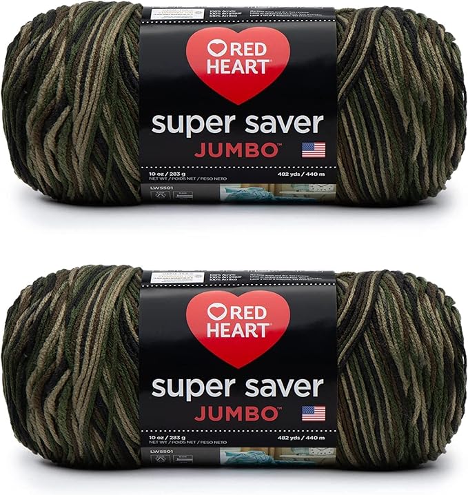 Red Heart Super Saver Jumbo Camouflage Yarn - 2 Pack of 283g/10oz - Acrylic - 4 Medium (Worsted) - 482 Yards - Knitting/Crochet