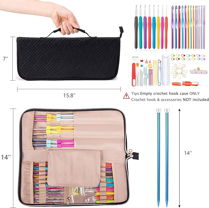 Knitting Needles Case (Up to 14 Inches) - Organizer for Knitting and Crochet Accessories - Empty Hook Case