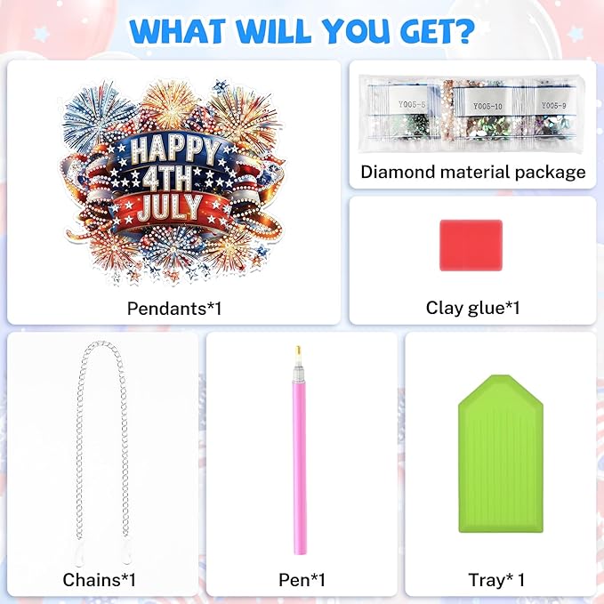 Bowetile 5D Independence Day Diamond Art Hanging Kits for Adults, 4th of July Fireworks Diamond Painting Window Pendant Kits, Special Shape Gem Art Suncatcher Patriotic Ornament for Home Wall Decor