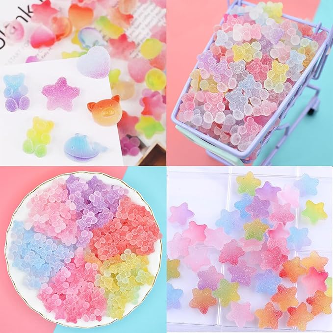 80pcs Jelly Sugar Soft Heart Star Animals Candy Flatback Charms, DIY Craft Making Resin Jewelry Making Kit, Soft Candy Resin Flatback Beads for DIY Scrapbooking Hair Clip Crafts Cell Phone Case Making